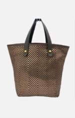 HERMES Cabas Chennai PM Bronze Tote Bag Herringbone Canvas Leather Handbag - Image 5