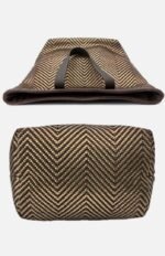 HERMES Cabas Chennai PM Bronze Tote Bag Herringbone Canvas Leather Handbag - Image 4