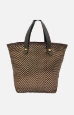 HERMES Cabas Chennai PM Bronze Tote Bag Herringbone Canvas Leather Handbag - Image 3