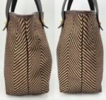 HERMES Cabas Chennai PM Bronze Tote Bag Herringbone Canvas Leather Handbag - Image 7