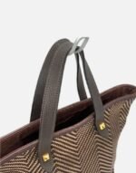 HERMES Cabas Chennai PM Bronze Tote Bag Herringbone Canvas Leather Handbag