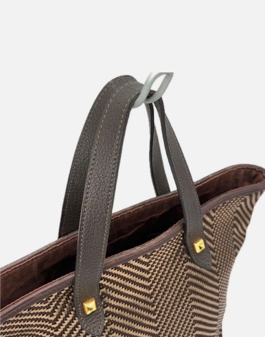 2026/10/IMG-20261014-WA0006.jpg HERMES Cabas Chennai PM Bronze Tote Bag Herringbone Canvas Leather Handbag - Image 1