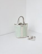 Hermes Picotin 18 Cream Green Leather Silver HW Top Handle Bag Preowned Authenti - Image 5
