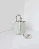 Hermes Picotin 18 Cream Green Leather Silver HW Top Handle Bag Preowned Authenti - Image 3
