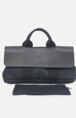 HERMES Valparaiso Long PM Handbag Toile Chevron Leather Black w/Pouch - Image 3