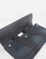 HERMES Valparaiso Long PM Handbag Toile Chevron Leather Black w/Pouch - Image 11