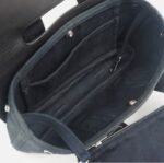 HERMES Valparaiso Long PM Handbag Toile Chevron Leather Black w/Pouch - Image 7