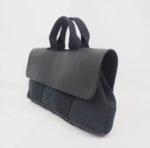 HERMES Valparaiso Long PM Handbag Toile Chevron Leather Black w/Pouch - Image 4